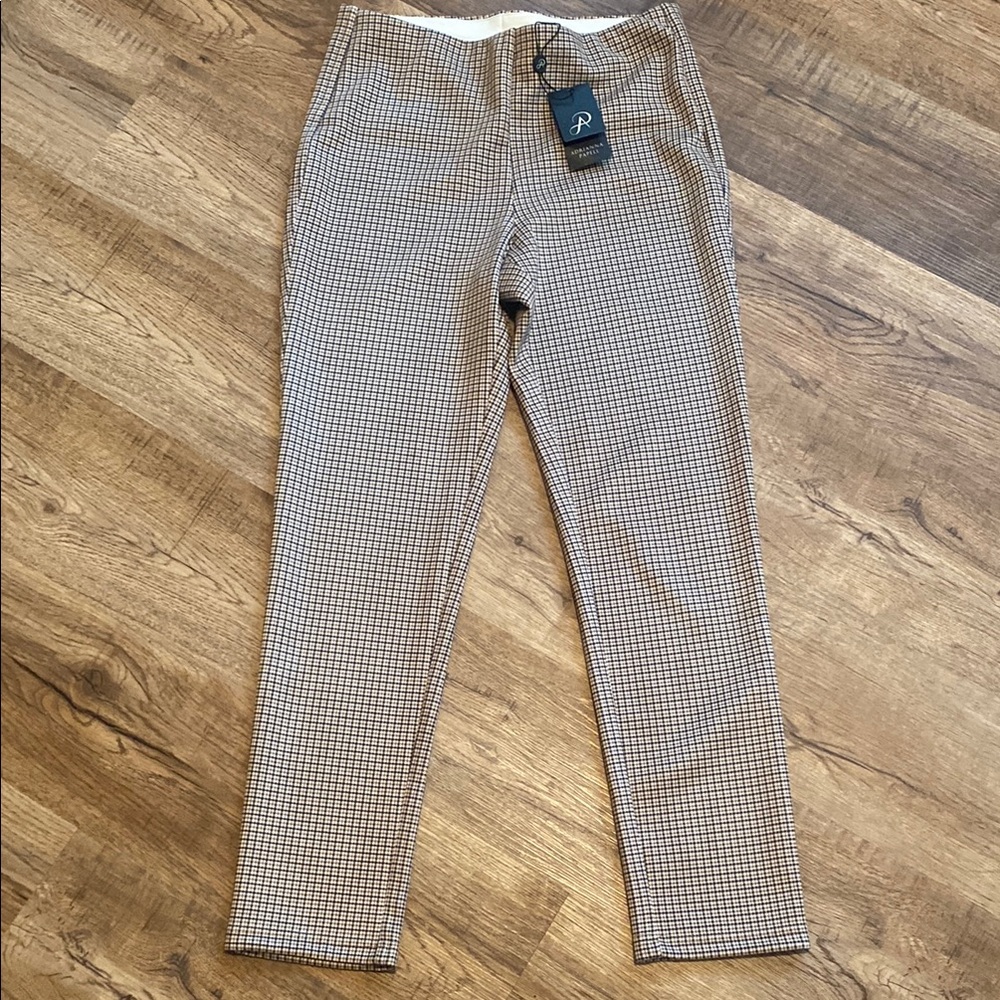 Adrianna Papell Mustard Square Plaid Pull On Pants Womens 10